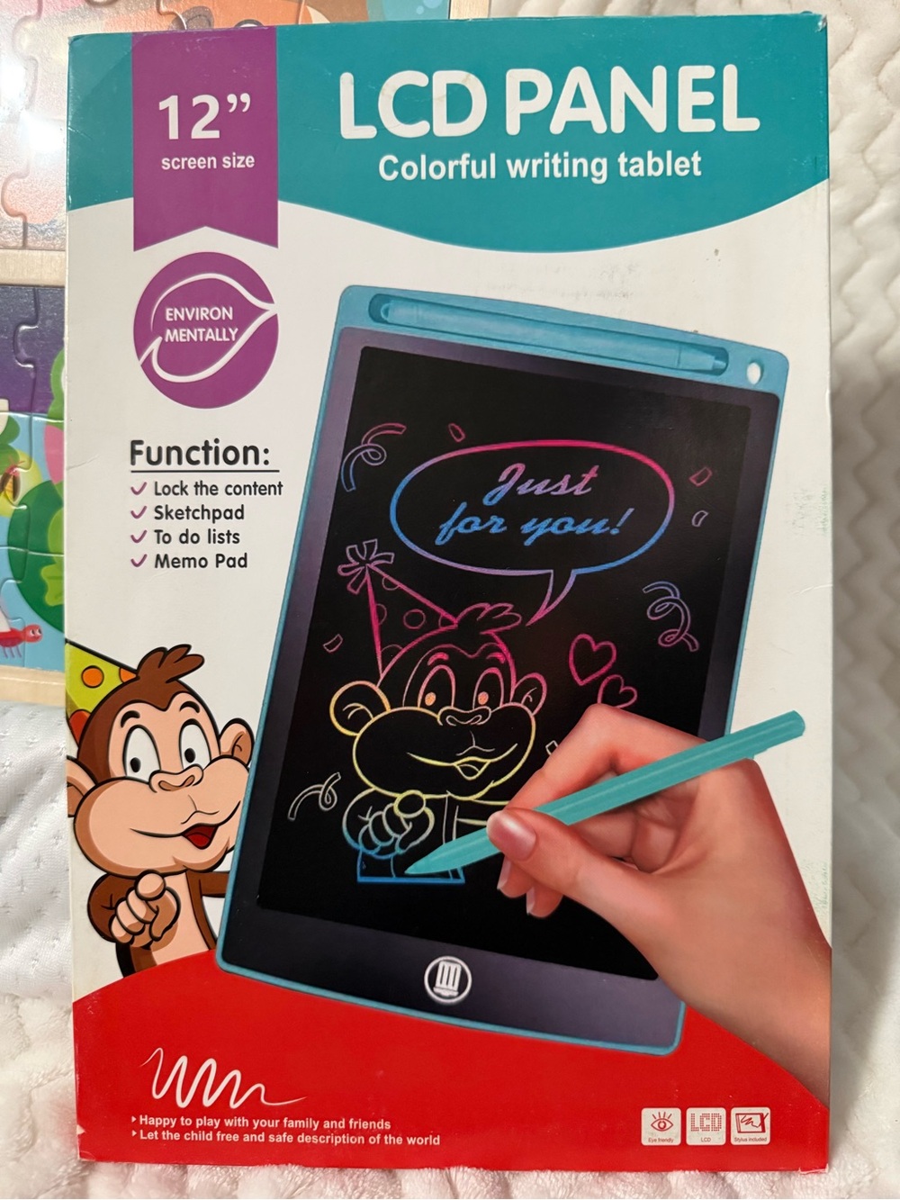 LCD Drawing Tablet 8.5" Kids Electronic Writing Pad - Pastel Pink & Green - Picture 5 of 5